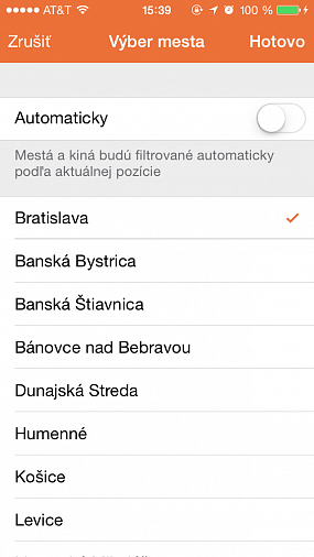 Výber mesta - automaticky - manuálne