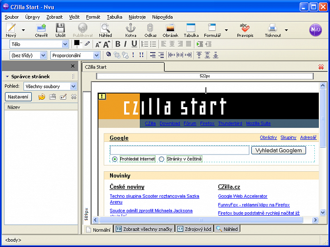 Wyiswyg editor NVU