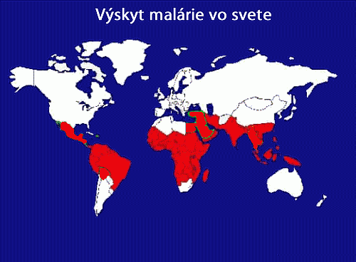 mapa vyskytu malarie