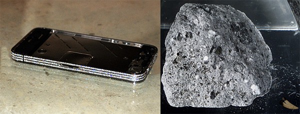 diamanty v ráfiku mobila a meteorický kameň so zubom Tyranosaura Rexa