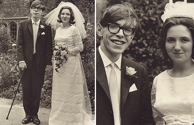 Svadobné fotografie Stephena Hawkinga a Jane z roku 1965