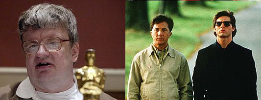Vľavo Kim Peek, vpravo Dustin Hoffman a Tom Cruse vo filme Rain Man